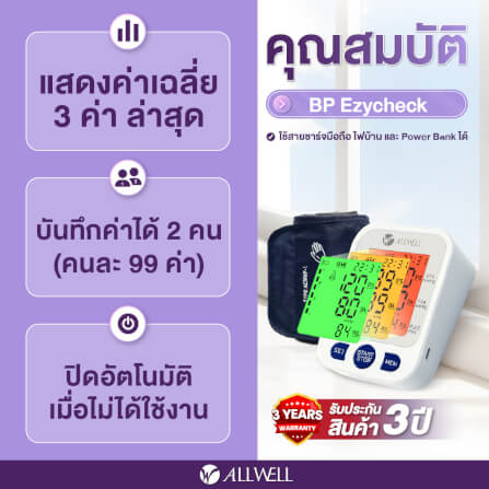 เครื่องวัดความดันโลหิต ALLWELL รุ่น BP EZYCHECK หน้าจอเปลี่ยนสี ระบบเสียงพูดภาษาไทย_4